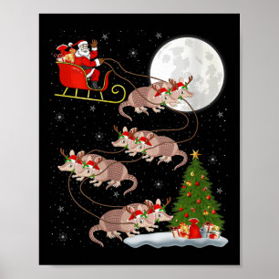 Womens Armadillo Santa Sleigh Flying Funny Magical Poster