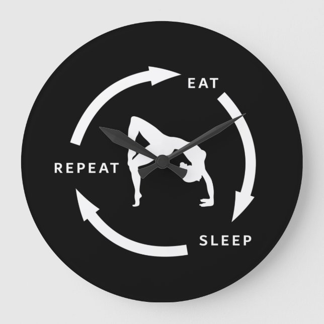 Women's Artistic Gymnastics Eat Sleep Repeat Sport Large Clock (Front)