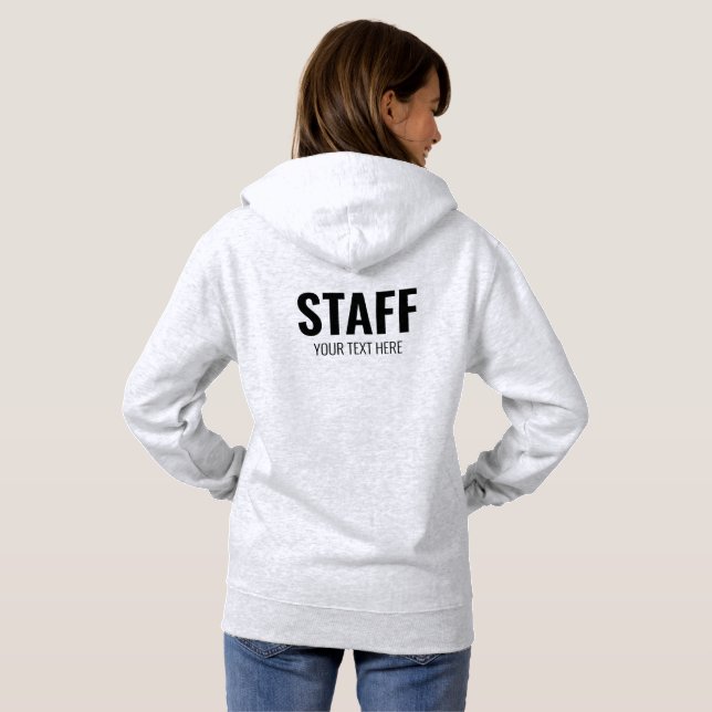 Womens Ash Grey Hoodie Staff Crew Add Logo Text (Back Full)