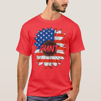 Womens Aunt 4th Of July USA Sunflower Cute Auntie  T-Shirt