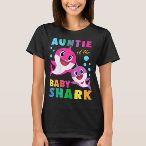 Womens Auntie Of The Birthday Baby Auntie Shark T_Shirt