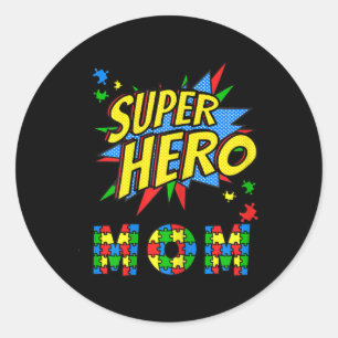 Womens Autism Awareness For Super Hero Mom Blue Ap Classic Round Sticker