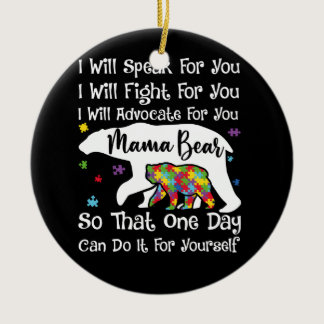 Womens Autism Bear Mama I Will Speak Fight Advocat Ceramic Ornament