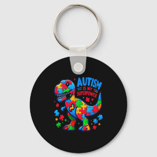 Womens Autism - Dinosaur - Puzzle - Bow - Autism I Keychain