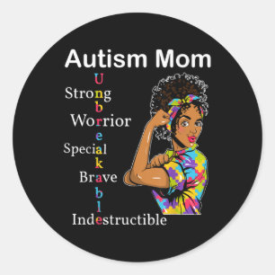 Womens Autism Mom African Unbreakable Autism Aware Classic Round Sticker