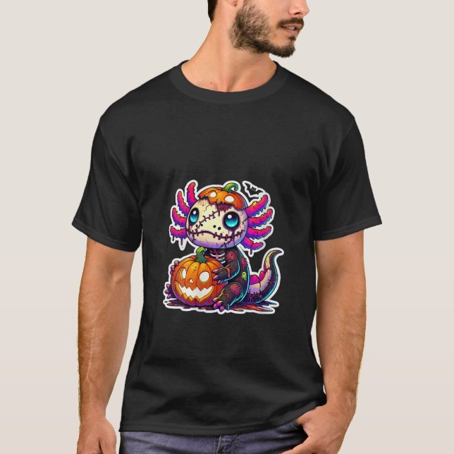 Womens Axolotl Zombie Cute Kawaii Pumpkin Boys Gir T-Shirt (Front)