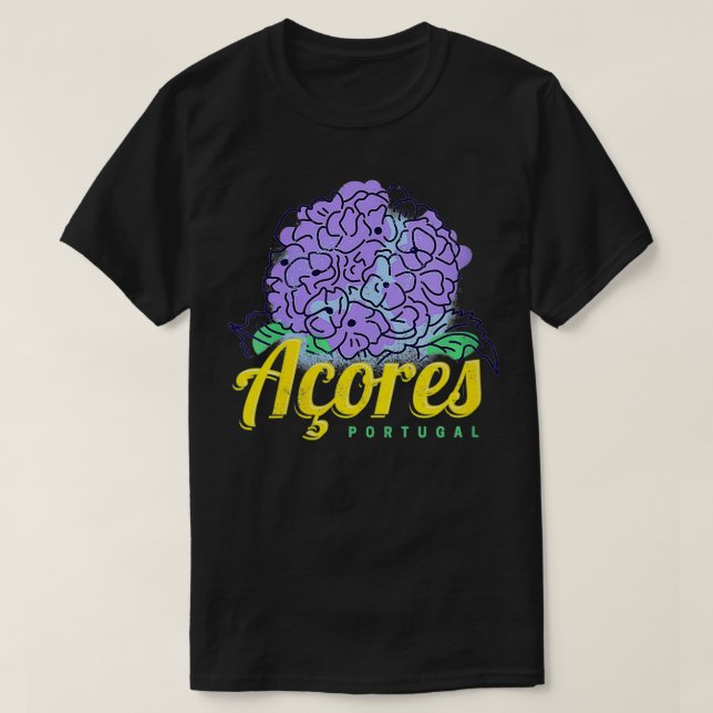 Womens Azores Hydrangea Flower Island Portugal Vin T-Shirt (Design Front)