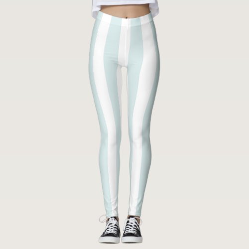 Womens Baby Blue and White Stripe Leggings