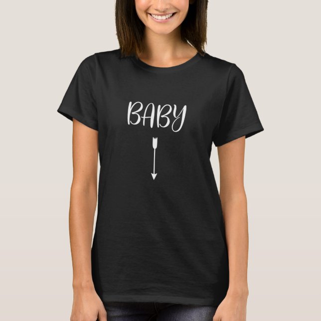 Womens Baby With Arrow Pointing Down To Belly Matc T-Shirt (Front)