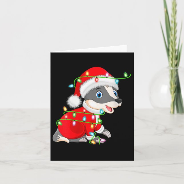 Womens Badger Christmas Lights Santa Costume Cute  Card (Front)
