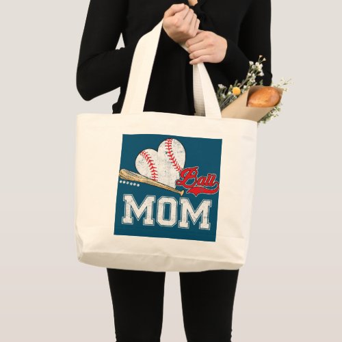 Womens Ball Mom Baseball Lovers Funny Mothers Large Tote Bag