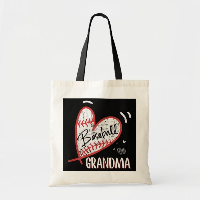 Womens Baseball Grandma Lovers Heart Baseball Tote Bag (Front)
