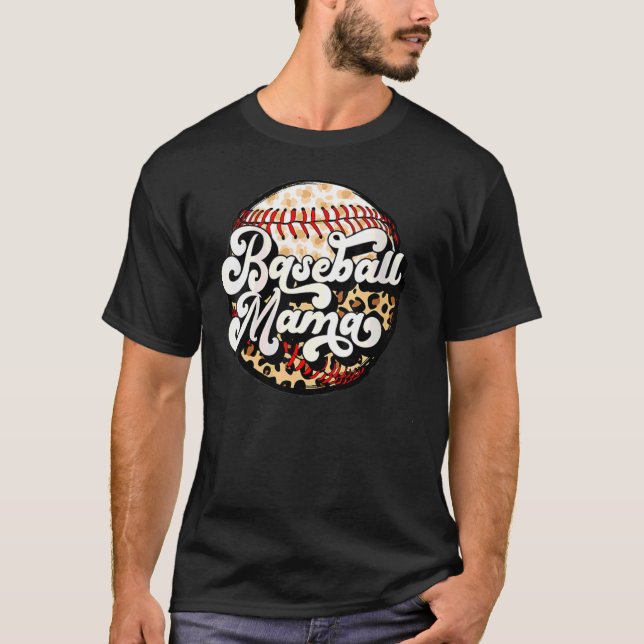 Womens Baseball Mama Leopard Baseball Mom's T-Shirt (Front)