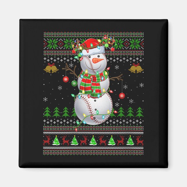 Womens Baseball Snowman Ugly Christmas Sweaters Sr Magnet (Front)