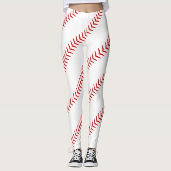 Women's Baseball Stitches (seams) White Leggings by SoccerMomsDepot at Zazzle