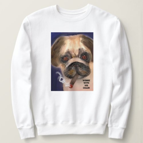 Womens Basic Sweatshirt Cotton Pug Dog Cigar Sweatshirt