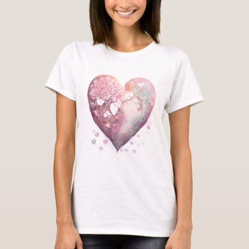 Womens Basic T_Shirt with Heart Print