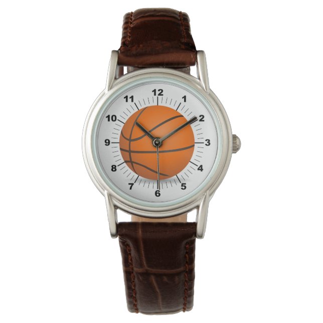 Women's Basketball Classic Brown Leather Watch (Front)
