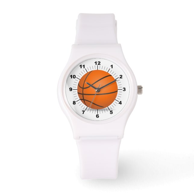 Women's Basketball Sporty White Silicon Watch (Front)