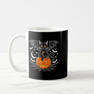 Womens Bat Halloween _ Black Cat Bat Wings Spooky Coffee Mug