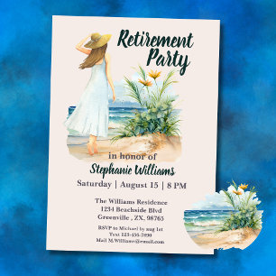Womens Beach and Flowers Themed Retirement Party Invitation