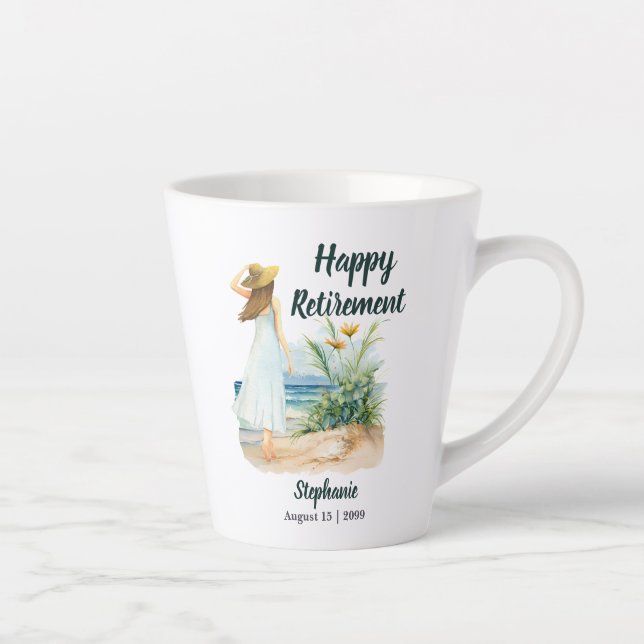 Womens Beach and Flowers Themed Retirement Party Latte Mug (Right)