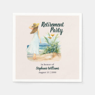Womens Beach and Flowers Themed Retirement Party Napkins
