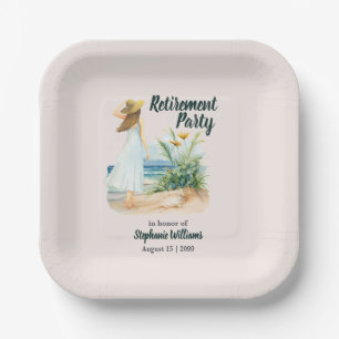 Womens Beach and Flowers Themed Retirement Party Paper Plates