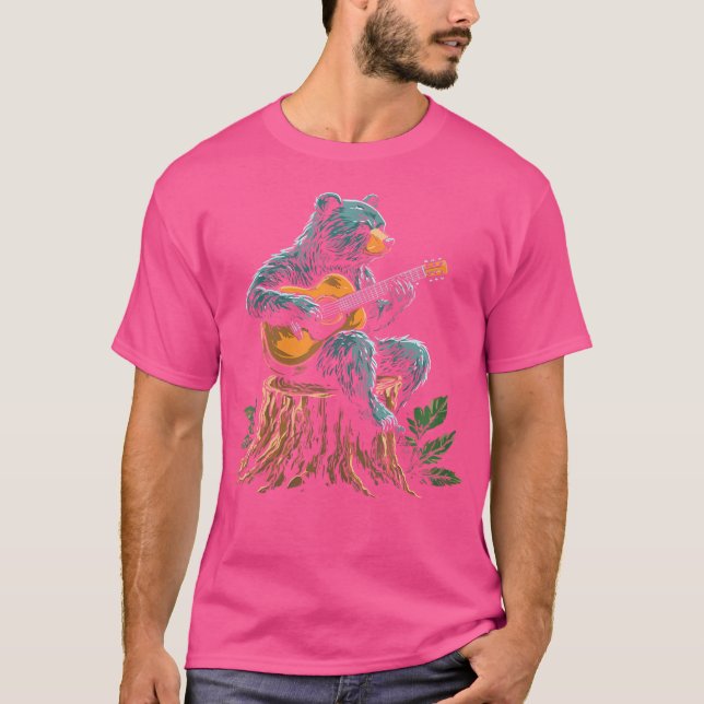 Womens Bear Playing Acoustic Guitar Forest Cool Mu T-Shirt (Front)