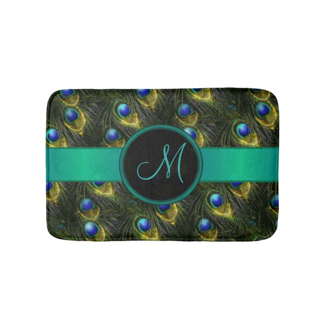 Women's Beautiful Fantasy Sparkly Peacock Feather Bathroom Mat (Front)