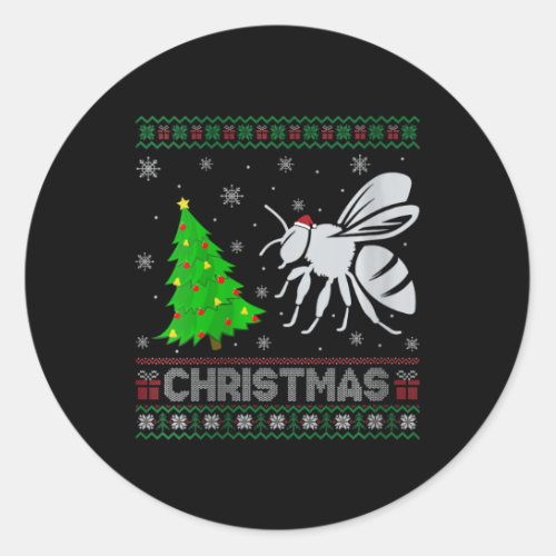 Womens Bee Xmas Tree Lighting Ugly Christmas Sweat Classic Round Sticker