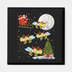 Womens Bees Santa Sleigh Flying Funny Magical Chri Magnet