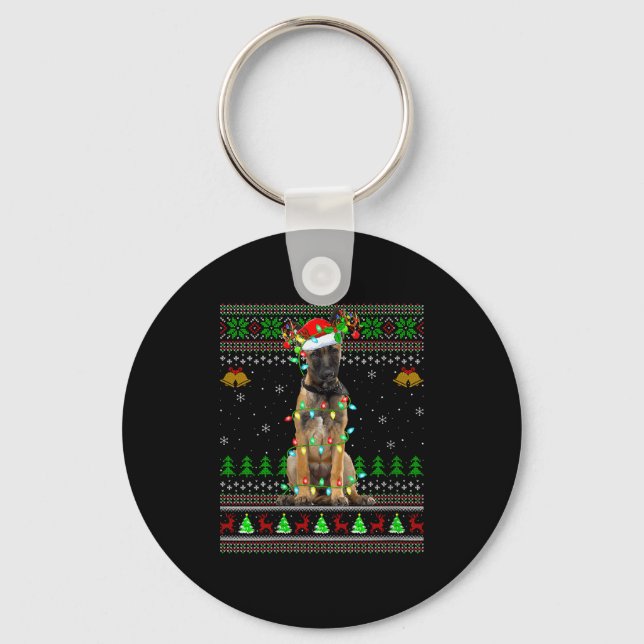 Womens Belgian Malinois Dog Ugly Christmas Sweater Keychain (Front)