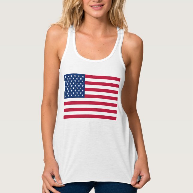 Women's Bella Flowy Crop Tank Top/American Flag Top (Front)
