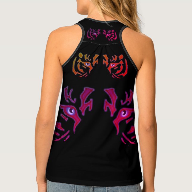 Women's Bengal Tiger Face Black Tank Top (Back)