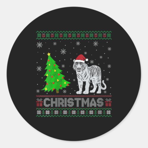 Womens Bengal Tiger Xmas Tree Lighting Ugly Christ Classic Round Sticker