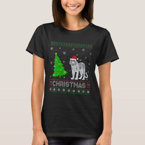 Womens Bengal Tiger Xmas Tree Lighting Ugly Christ T_Shirt