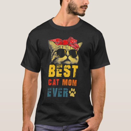 Womens Best Cat Mom Ever Vintage Cat Cool Sunglass T_Shirt