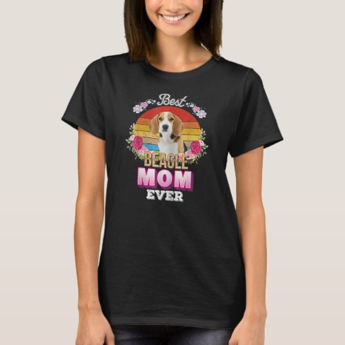Womens Best Dog Mom Ever Beagle Floral Retro T_Shirt