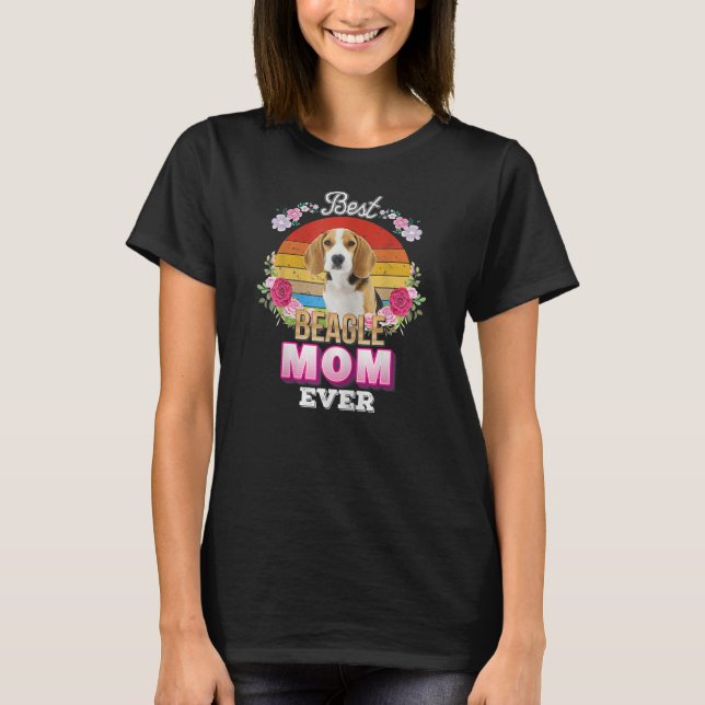 Womens Best Dog Mom Ever Beagle Floral Retro T-Shirt (Front)