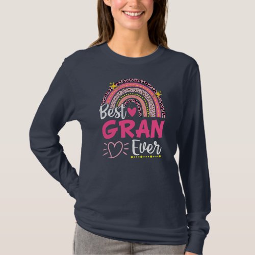 Womens Best Gran Ever Leopard Rainbow New Grandma T_Shirt