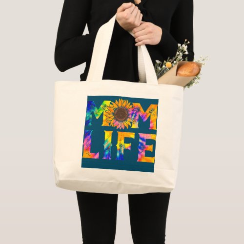 Womens Best Mom Ever Funny Tie Dye Sunflower Large Tote Bag