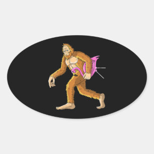 Womens Bigfoot With Flamingo Animal Costume Gift Oval Sticker