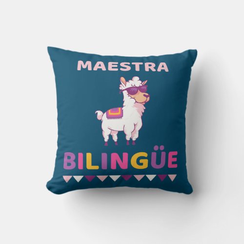 Womens Bilingual Teacher Llama Regalos Para Throw Pillow