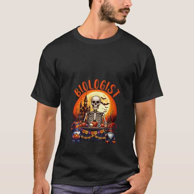 Womens Biologist Job Costume Skeleton Horror Gnome T-Shirt (Front)