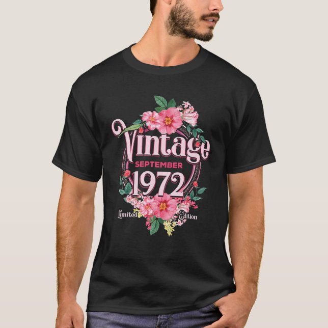 Womens Birthday Born In September 1972 Flowers Bda T-Shirt (Front)