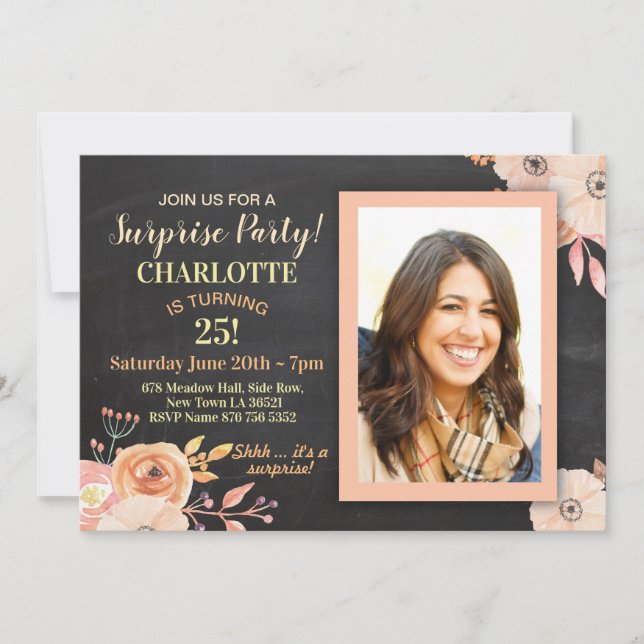 Women's Birthday Party Photo Flowers Peach Invite (Front)