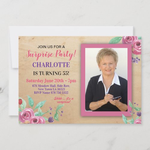 Womens Birthday Party Photo Flowers Rustic Invite