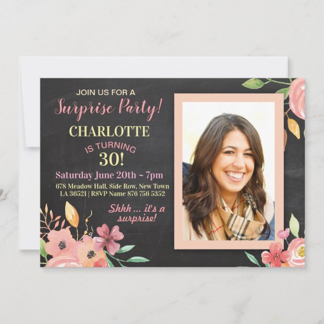 Women's Birthday Party Photo Flowers Rustic Invite (Front)