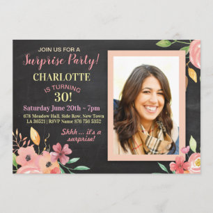 Women's Birthday Party Photo Flowers Rustic Invite